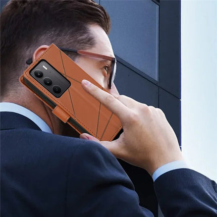 For Realme V60 Pro / C75 Phone Case Line Imprint Leather Wallet Cover
