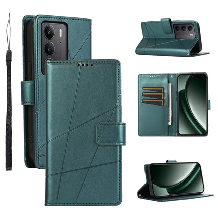 For Realme V60 Pro / C75 Phone Case Line Imprint Leather Wallet Cover - Green