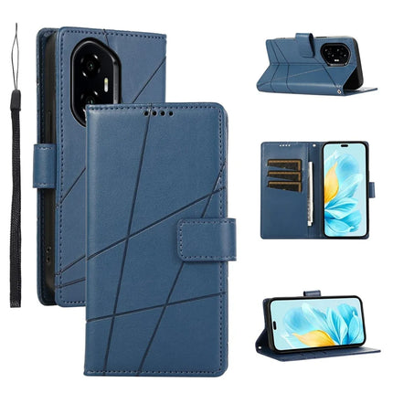 For Honor 300 Phone Case Line Imprint Leather Wallet Cover - Blue