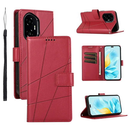 For Honor 300 Phone Case Line Imprint Leather Wallet Cover - Red