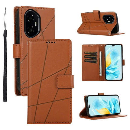 For Honor 300 Phone Case Line Imprint Leather Wallet Cover - Brown
