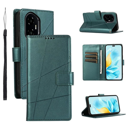 For Honor 300 Phone Case Line Imprint Leather Wallet Cover - Green
