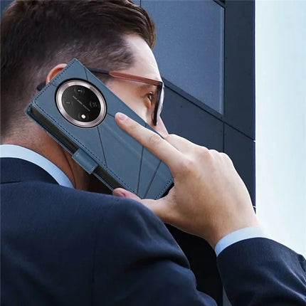 DF-06 For Honor Magic7 Lite 5G / X9c 5G / X60 Pro 5G Phone Case Line Imprint Leather Wallet Cover