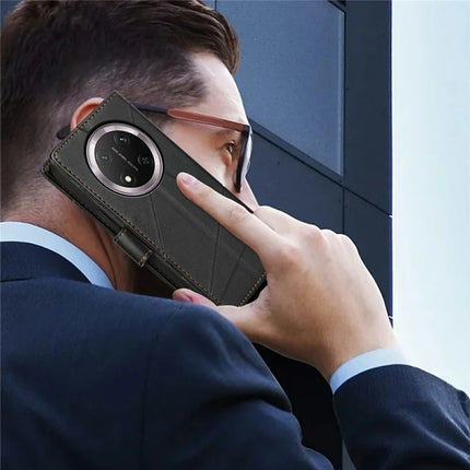 DF-06 For Honor Magic7 Lite 5G / X9c 5G / X60 Pro 5G Phone Case Line Imprint Leather Wallet Cover