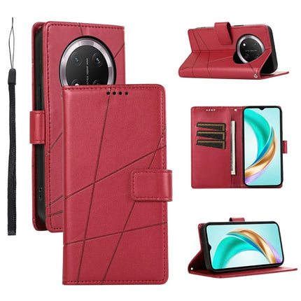 DF-06 For Honor Magic7 Lite 5G / X9c 5G / X60 Pro 5G Phone Case Line Imprint Leather Wallet Cover - Red
