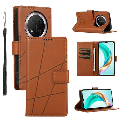 DF-06 For Honor Magic7 Lite 5G / X9c 5G / X60 Pro 5G Phone Case Line Imprint Leather Wallet Cover - Brown