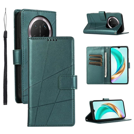 DF-06 For Honor Magic7 Lite 5G / X9c 5G / X60 Pro 5G Phone Case Line Imprint Leather Wallet Cover - Green