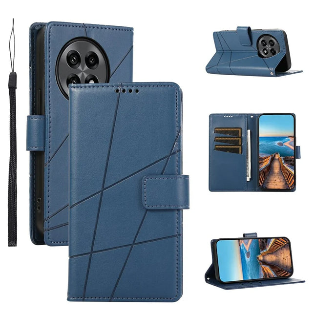 For OnePlus 13R 5G Phone Case Line Imprint Leather Wallet Cover - Blue