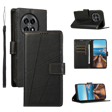 For OnePlus 13R 5G Phone Case Line Imprint Leather Wallet Cover - Black