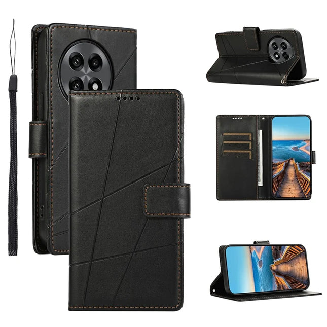 For OnePlus 13R 5G Phone Case Line Imprint Leather Wallet Cover - Black