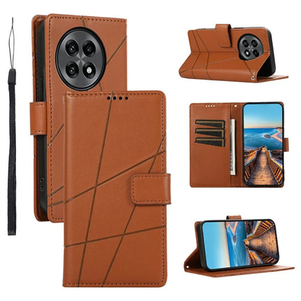 For OnePlus 13R 5G Phone Case Line Imprint Leather Wallet Cover - Brown