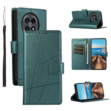 For OnePlus 13R 5G Phone Case Line Imprint Leather Wallet Cover - Green