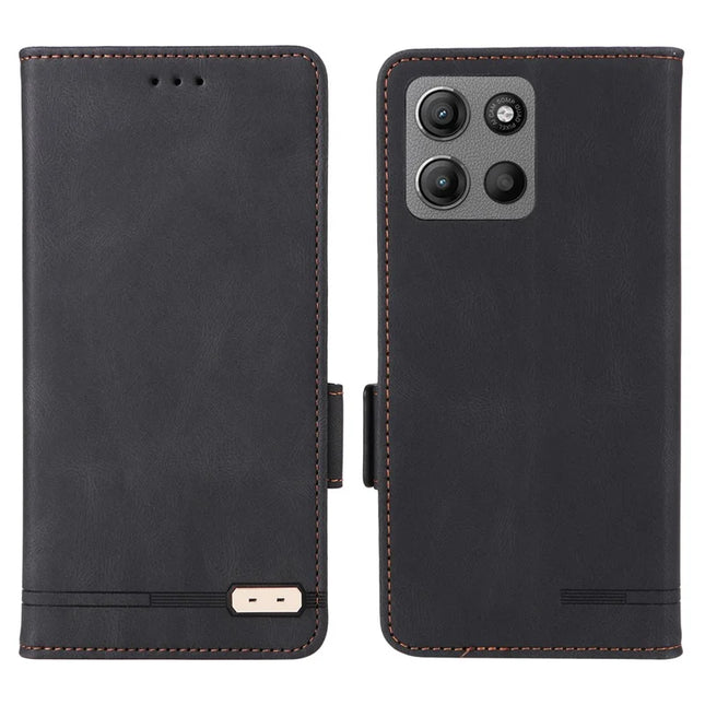 For Motorola Moto G15 4G Case Leather Wallet Flip Phone Cover with Hardware Decor - Black