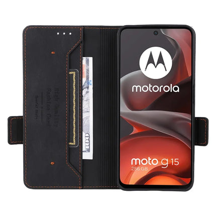 For Motorola Moto G15 4G Case Leather Wallet Flip Phone Cover with Hardware Decor