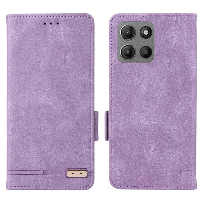 For Motorola Moto G15 4G Case Leather Wallet Flip Phone Cover with Hardware Decor - Purple