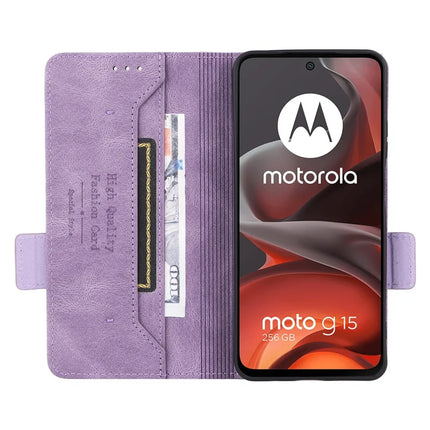For Motorola Moto G15 4G Case Leather Wallet Flip Phone Cover with Hardware Decor
