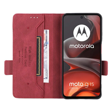 For Motorola Moto G15 4G Case Leather Wallet Flip Phone Cover with Hardware Decor