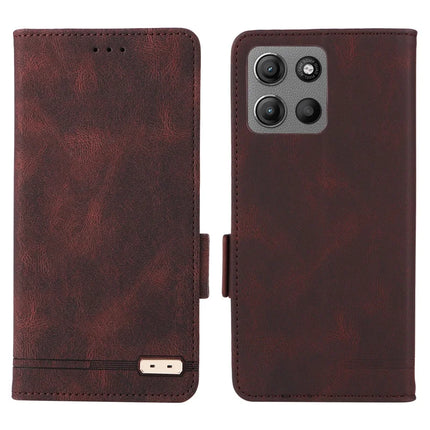 For Motorola Moto G15 4G Case Leather Wallet Flip Phone Cover with Hardware Decor - Coffee