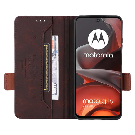 For Motorola Moto G15 4G Case Leather Wallet Flip Phone Cover with Hardware Decor
