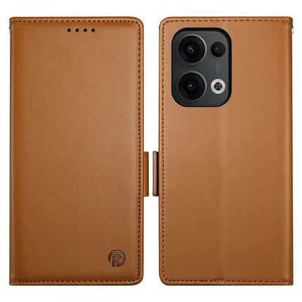 DF-010 For Oppo Reno13 Pro 5G Stand Case PU Leather Wallet Phone Cover - Brown