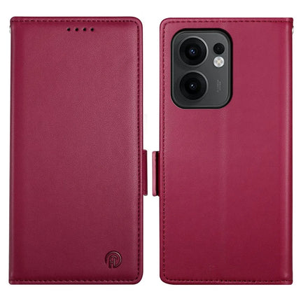 For Oppo Reno13 F 5G Stand Case PU Leather Wallet Phone Cover - Wine Red