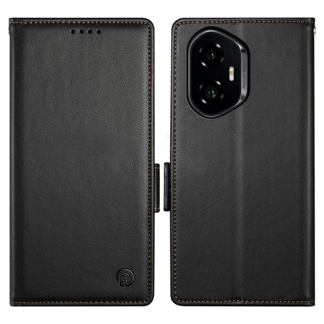 DF-010 For Honor 300 Stand Case PU Leather Wallet Phone Cover - Black