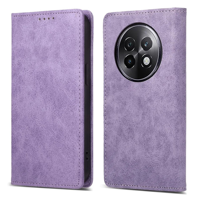 DF-05 For Realme 13+ 5G Wallet Case RFID Blocking PU Leather Phone Cover - Purple