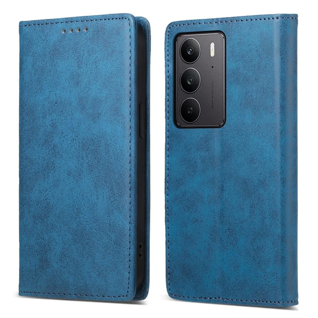 For Realme C75 / V60 Pro Wallet Case RFID Blocking PU Leather Phone Cover - Blue