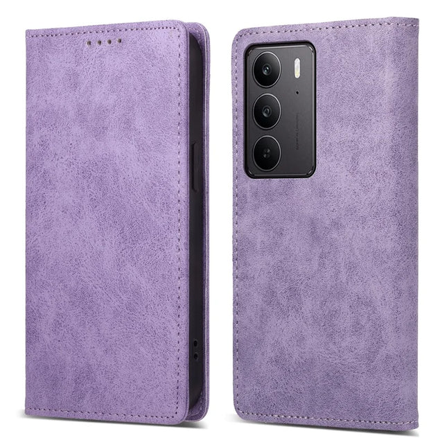 For Realme C75 / V60 Pro Wallet Case RFID Blocking PU Leather Phone Cover - Purple