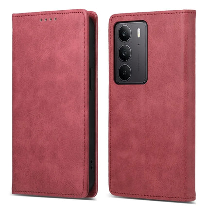For Realme C75 / V60 Pro Wallet Case RFID Blocking PU Leather Phone Cover - Red