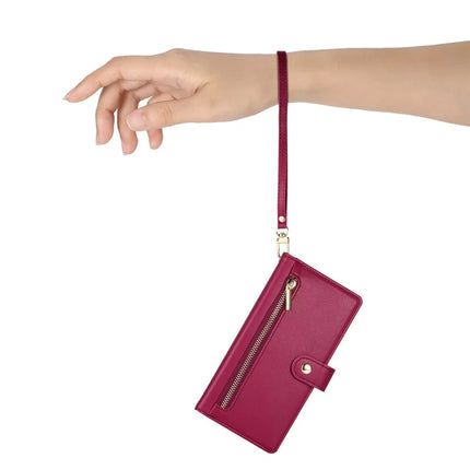DF-011 For Oppo Reno13 5G (Global) Case Zipper Pocket Wallet Leather Phone Cover with Straps