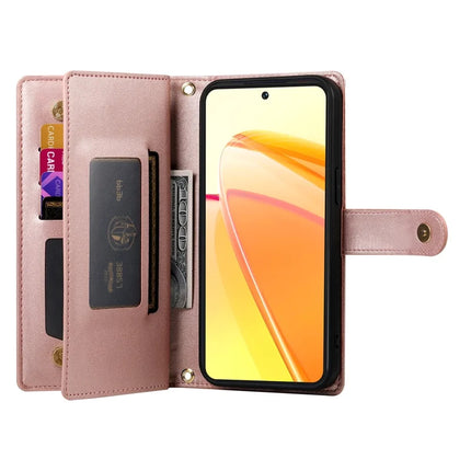DF-011 For Oppo Reno13 5G (Global) Case Zipper Pocket Wallet Leather Phone Cover with Straps