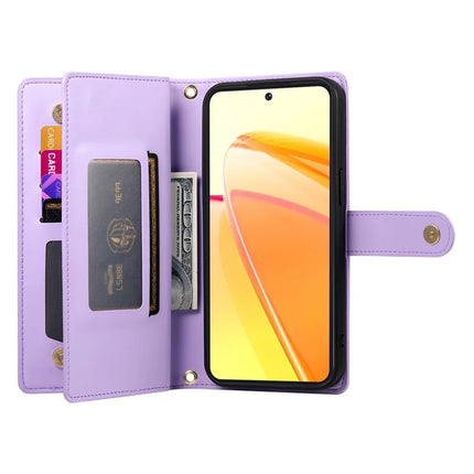 DF-011 For Oppo Reno13 5G (Global) Case Zipper Pocket Wallet Leather Phone Cover with Straps