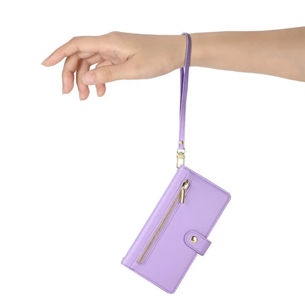 DF-011 For Oppo Reno13 5G (Global) Case Zipper Pocket Wallet Leather Phone Cover with Straps