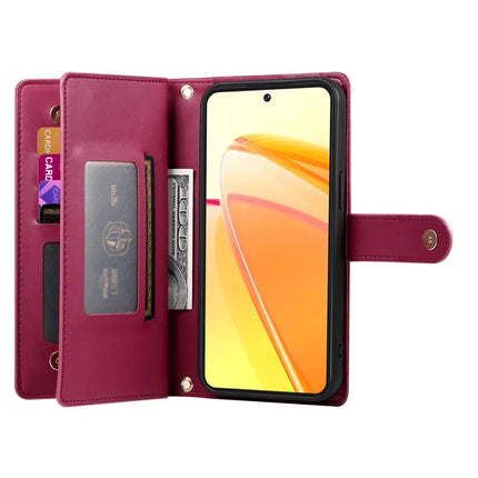 DF-011 For Oppo Reno13 Pro 5G Case Zipper Pocket Wallet Leather Phone Cover with Straps