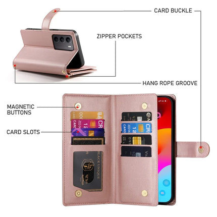 DF-011 For Oppo Reno13 Pro 5G Case Zipper Pocket Wallet Leather Phone Cover with Straps