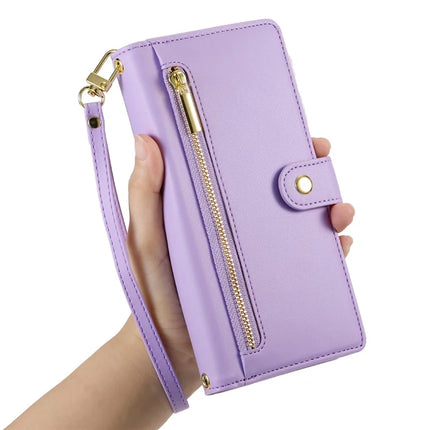 DF-011 For Oppo Reno13 Pro 5G Case Zipper Pocket Wallet Leather Phone Cover with Straps