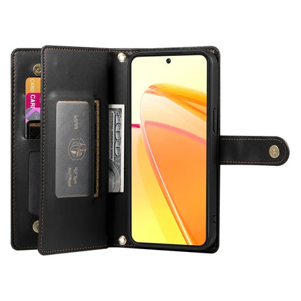 DF-011 For Oppo Reno13 Pro 5G Case Zipper Pocket Wallet Leather Phone Cover with Straps
