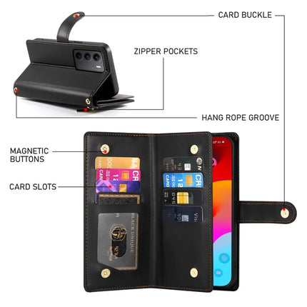 DF-011 For Oppo Reno13 Pro 5G Case Zipper Pocket Wallet Leather Phone Cover with Straps