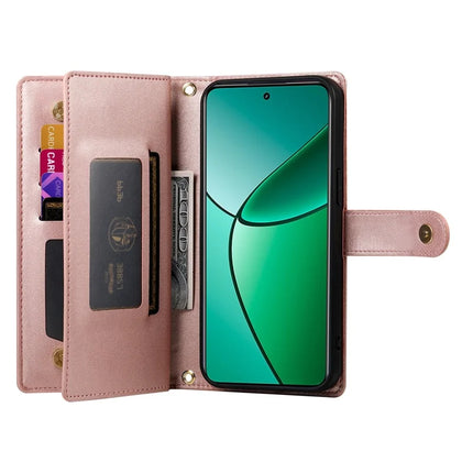 DF-011 For Oppo Reno13 F 5G Case Zipper Pocket Wallet Leather Phone Cover with Straps