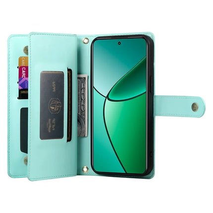 DF-011 For Oppo Reno13 F 5G Case Zipper Pocket Wallet Leather Phone Cover with Straps