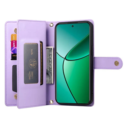 DF-011 For Oppo Reno13 F 5G Case Zipper Pocket Wallet Leather Phone Cover with Straps