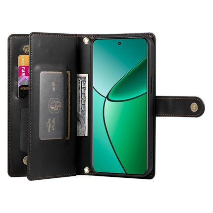 DF-011 For Oppo Reno13 F 5G Case Zipper Pocket Wallet Leather Phone Cover with Straps
