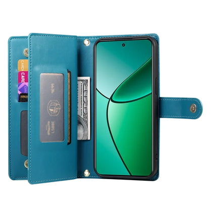 DF-011 For Oppo Reno13 F 5G Case Zipper Pocket Wallet Leather Phone Cover with Straps