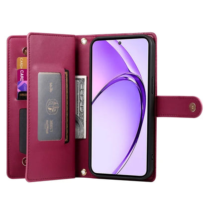 DF-011 For Realme 13+ 5G / 13 Pro 5G (China) Case Zipper Pocket Wallet Leather Phone Cover with Straps