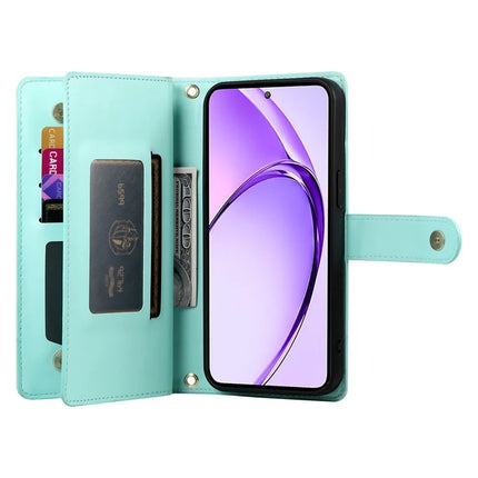 DF-011 For Realme 13+ 5G / 13 Pro 5G (China) Case Zipper Pocket Wallet Leather Phone Cover with Straps