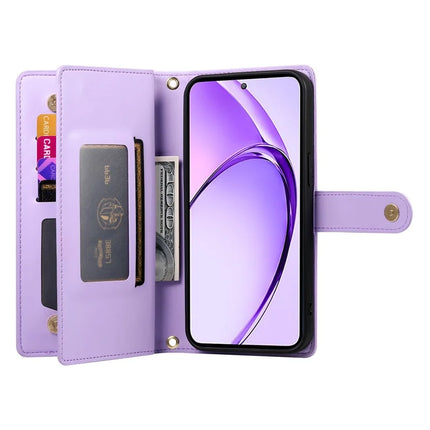 DF-011 For Realme 13+ 5G / 13 Pro 5G (China) Case Zipper Pocket Wallet Leather Phone Cover with Straps