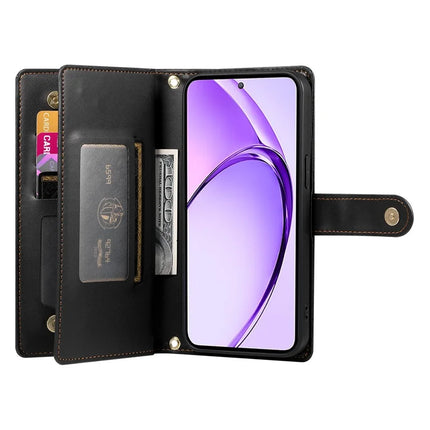 DF-011 For Realme 13+ 5G / 13 Pro 5G (China) Case Zipper Pocket Wallet Leather Phone Cover with Straps