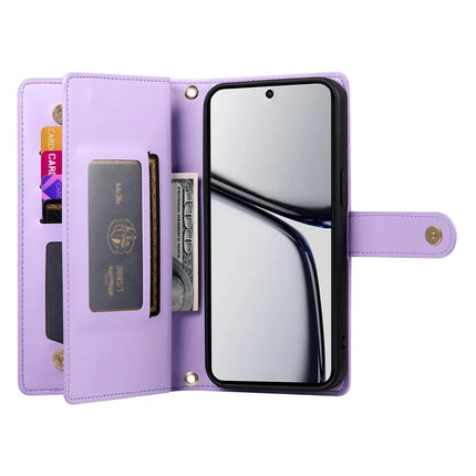DF-011 For Realme V60 Pro / C75 Case Zipper Pocket Wallet Leather Phone Cover with Straps