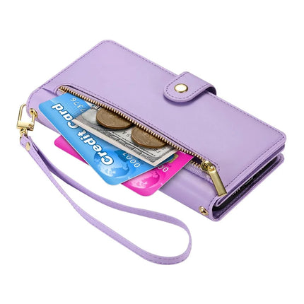 DF-011 For Realme V60 Pro / C75 Case Zipper Pocket Wallet Leather Phone Cover with Straps
